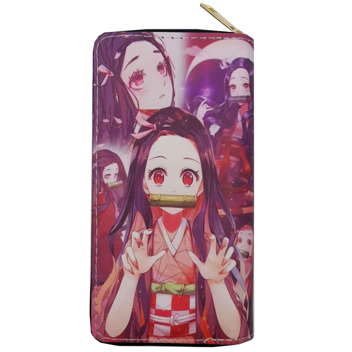 Demon Slayer: Kimetsu no Yaiba Inspired Long Zip-Around Wallet – Tanjiro, Nezuko & Giyu Print Large Capacity Card Holder with 8 Slots & Coin Zipper, Multi-Compartment Clutch for Fans & Collectors